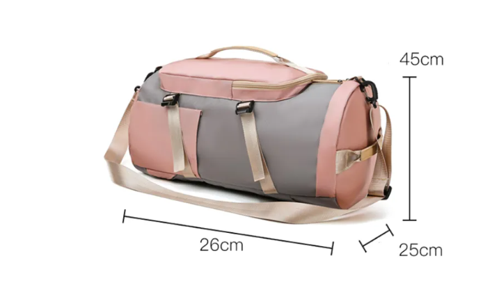 Sports Duffel Bag with Shoe Compartment - Lightweight Waterproof Gym Bag for Women | Pink & Gray | Ideal for Gym, Travel & Sport