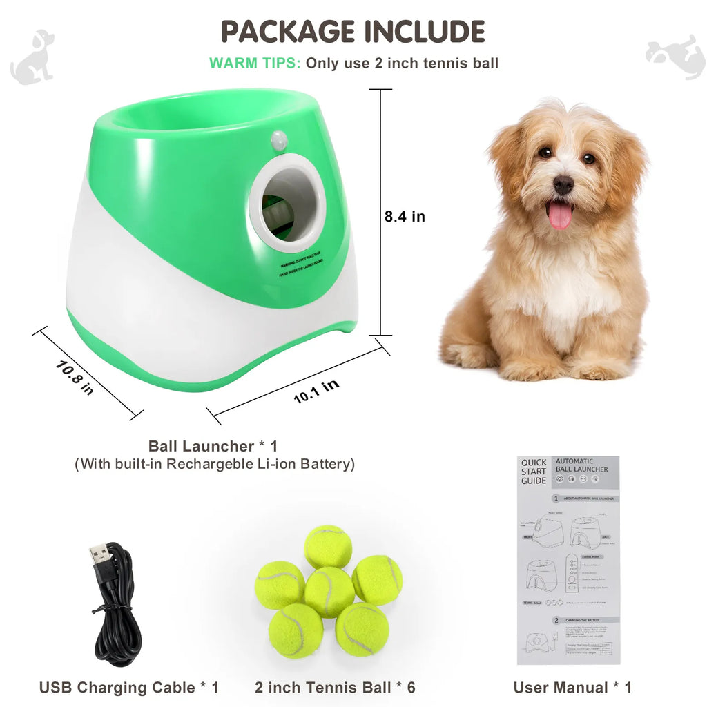 Automatic Dog Ball Launcher - Auto-Launch Fetch Toy with USB Rechargeable Batteries and 3 Tennis Balls