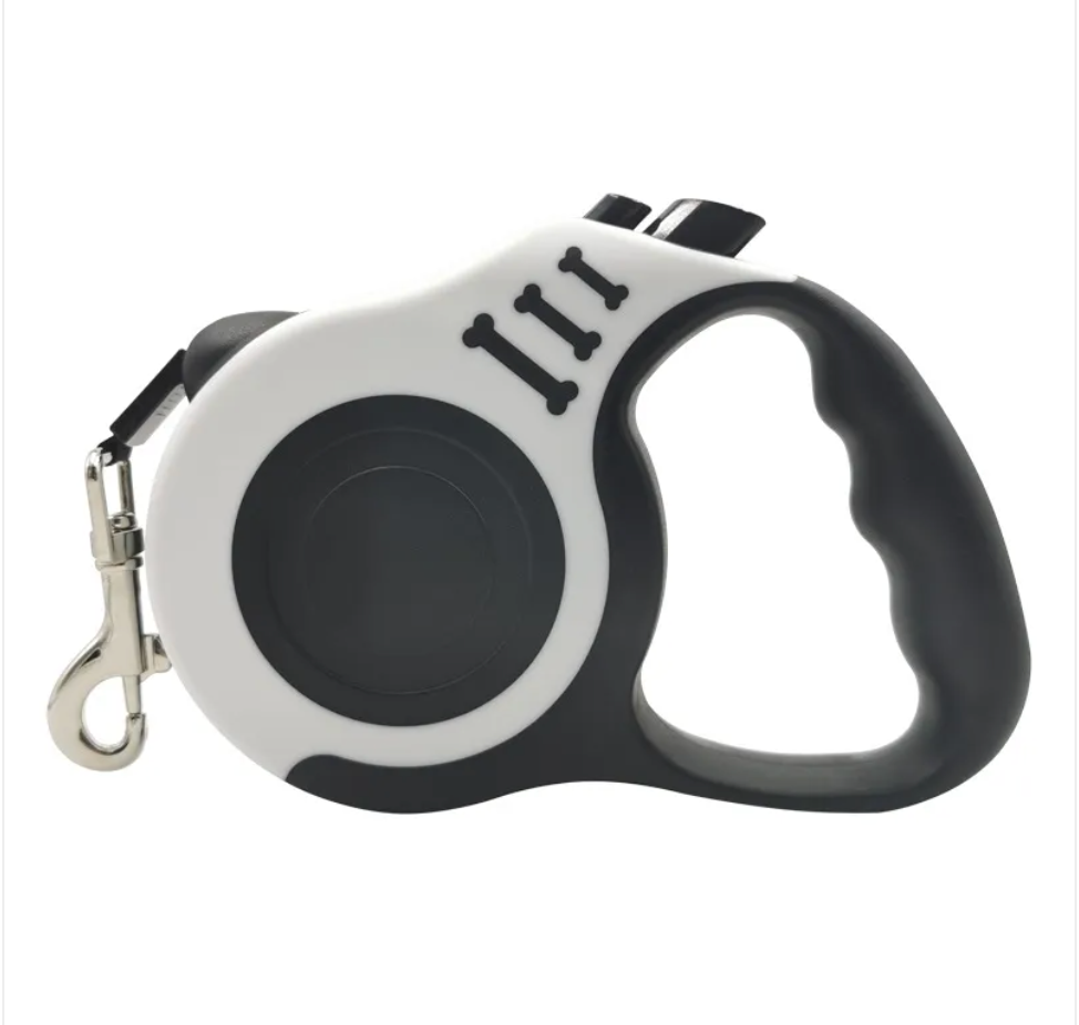 Automatic Retractable Dog Leash with Bone Print – Durable Nylon, Smooth Retraction