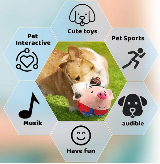 Interactive Squeaky Pig Dog Toy - Motion-Activated Bouncing Ball with Dog Sounds for Puppies and Small Dogs