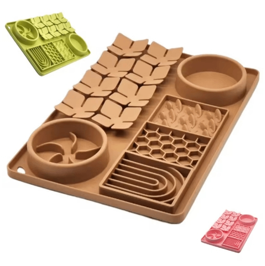 4-in-1 Pet Slow Feeder Bowl Mat with Cup - Anti-Bloat Foraging Mat for Dogs and Cats