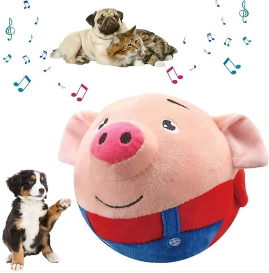 Interactive Squeaky Pig Dog Toy - Motion-Activated Bouncing Ball with Dog Sounds for Puppies and Small Dogs