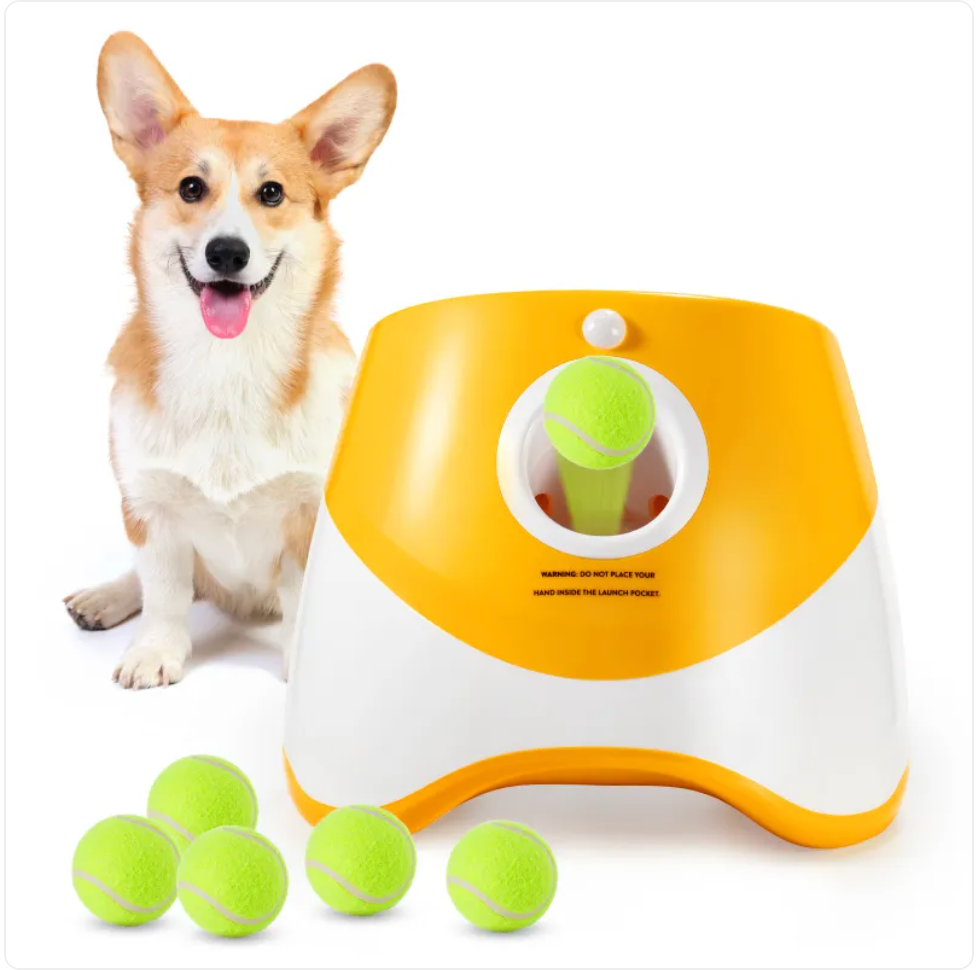 Automatic Dog Ball Launcher - Auto-Launch Fetch Toy with USB Rechargeable Batteries and 3 Tennis Balls