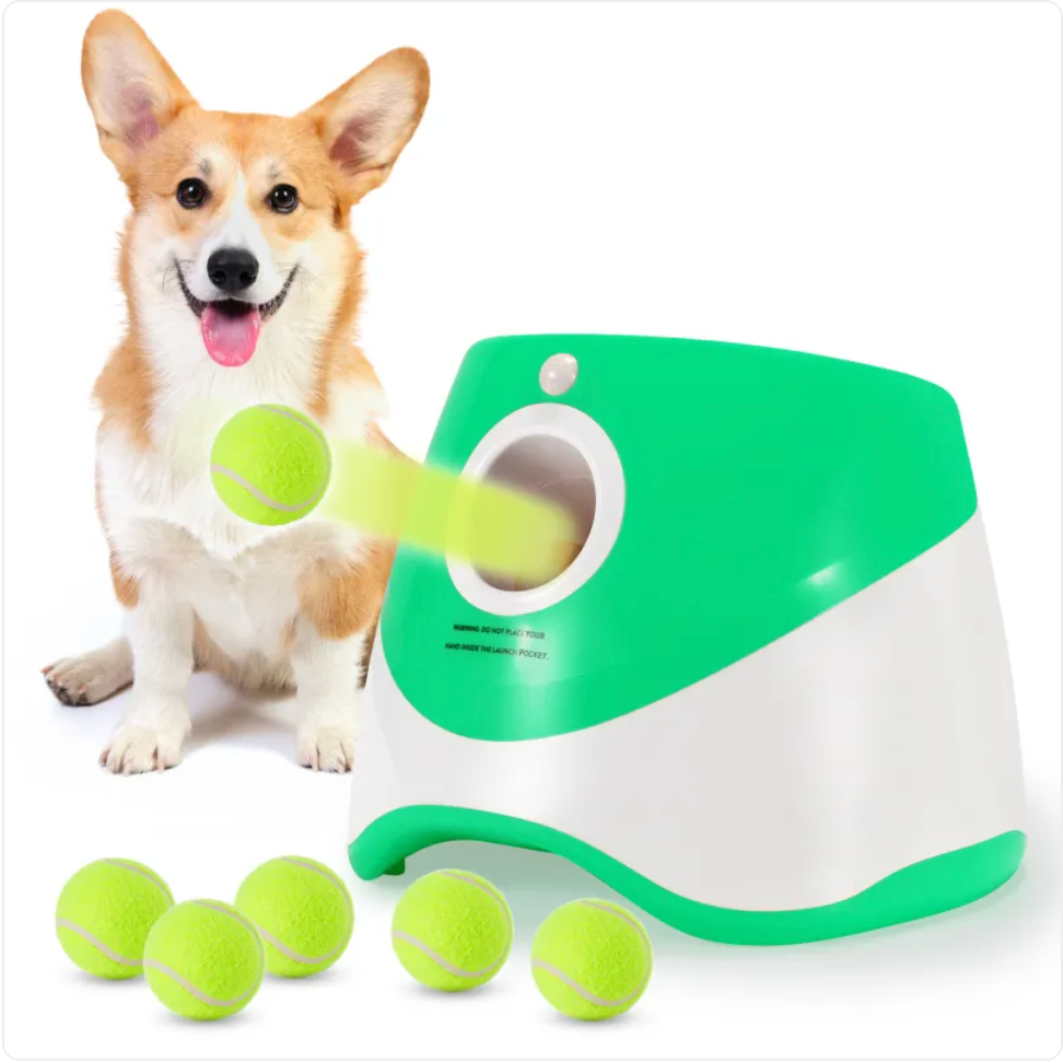 Automatic Dog Ball Launcher - Auto-Launch Fetch Toy with USB Rechargeable Batteries and 3 Tennis Balls