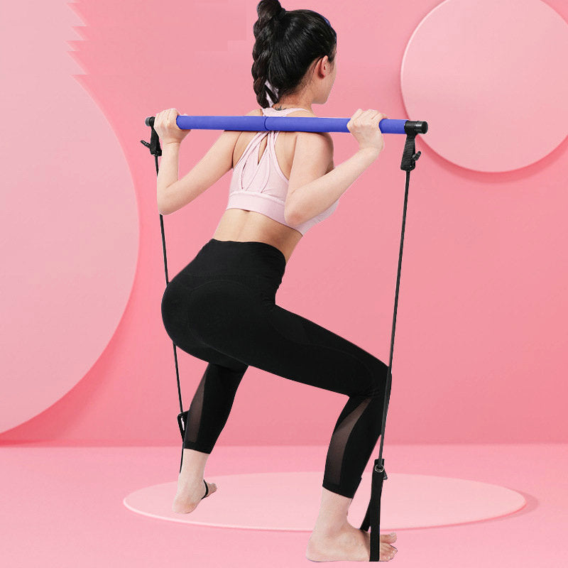 Pilates Fitness Bar Stick with Resistance Bands - 92cm NBR Foam Grip for Yoga, Pilates and Strength Training | Pink and Purple