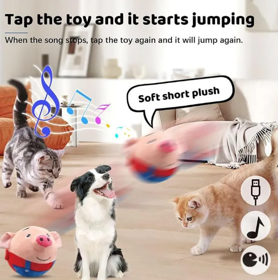 Interactive Squeaky Pig Dog Toy - Motion-Activated Bouncing Ball with Dog Sounds for Puppies and Small Dogs