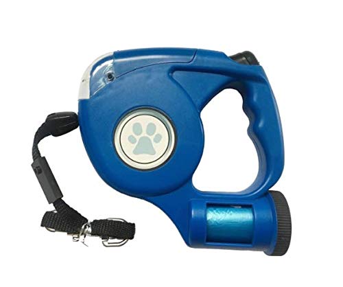 JEBBLAS 3-in-1 Retractable Dog Leash with Flashlight & Waste Bag Dispenser – 15ft, Anti-Slip Handle
