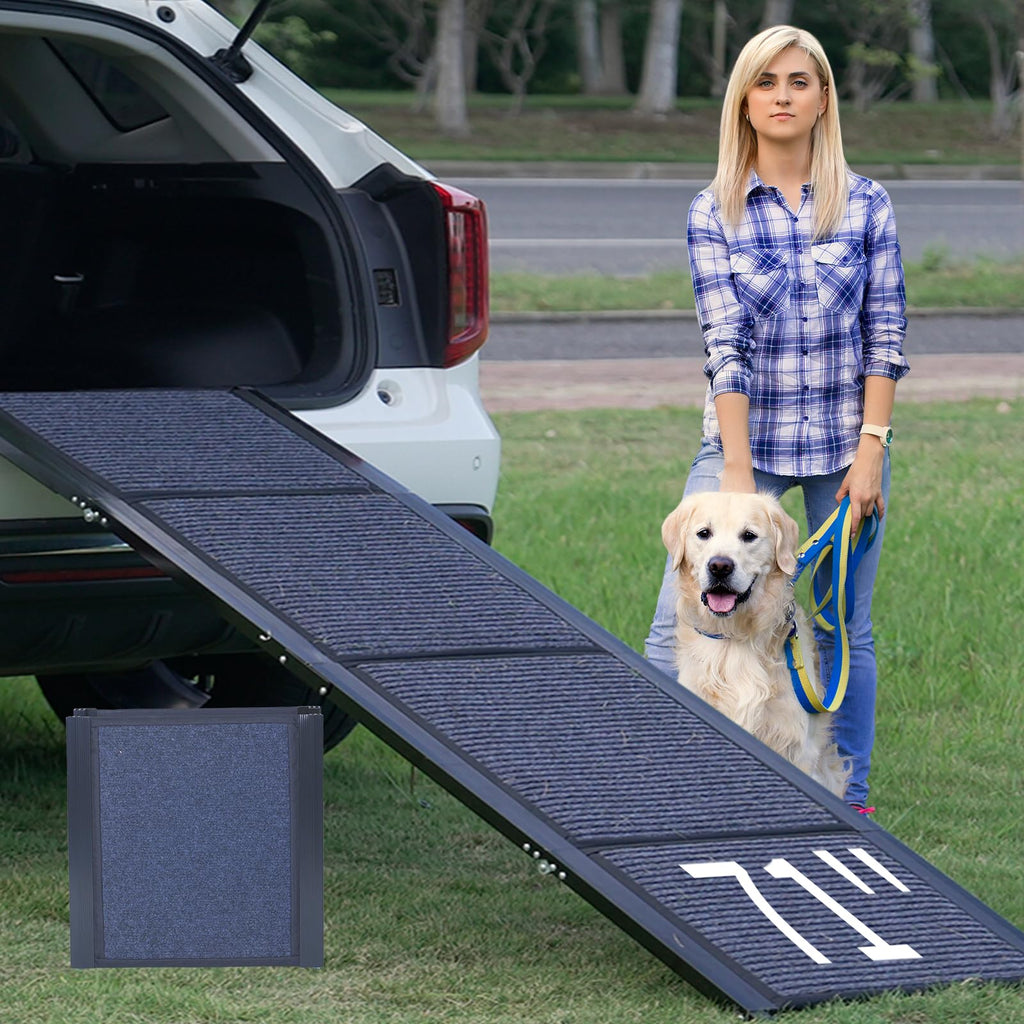 Homfstyi Dog Ramp for Car – 71" Extra Wide Foldable Aluminum Ramp for Large Dogs | Supports 300 lbs