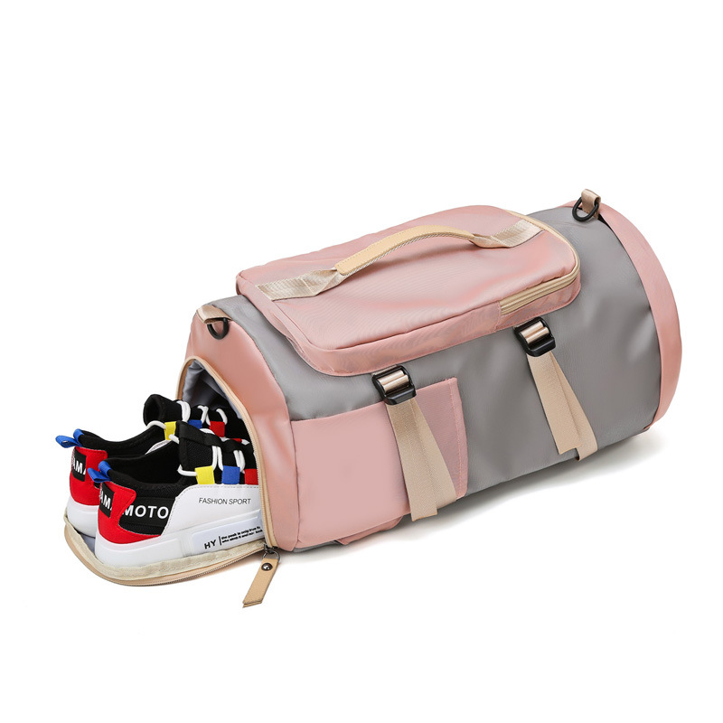 Sports Duffel Bag with Shoe Compartment - Lightweight Waterproof Gym Bag for Women | Pink & Gray | Ideal for Gym, Travel & Sport