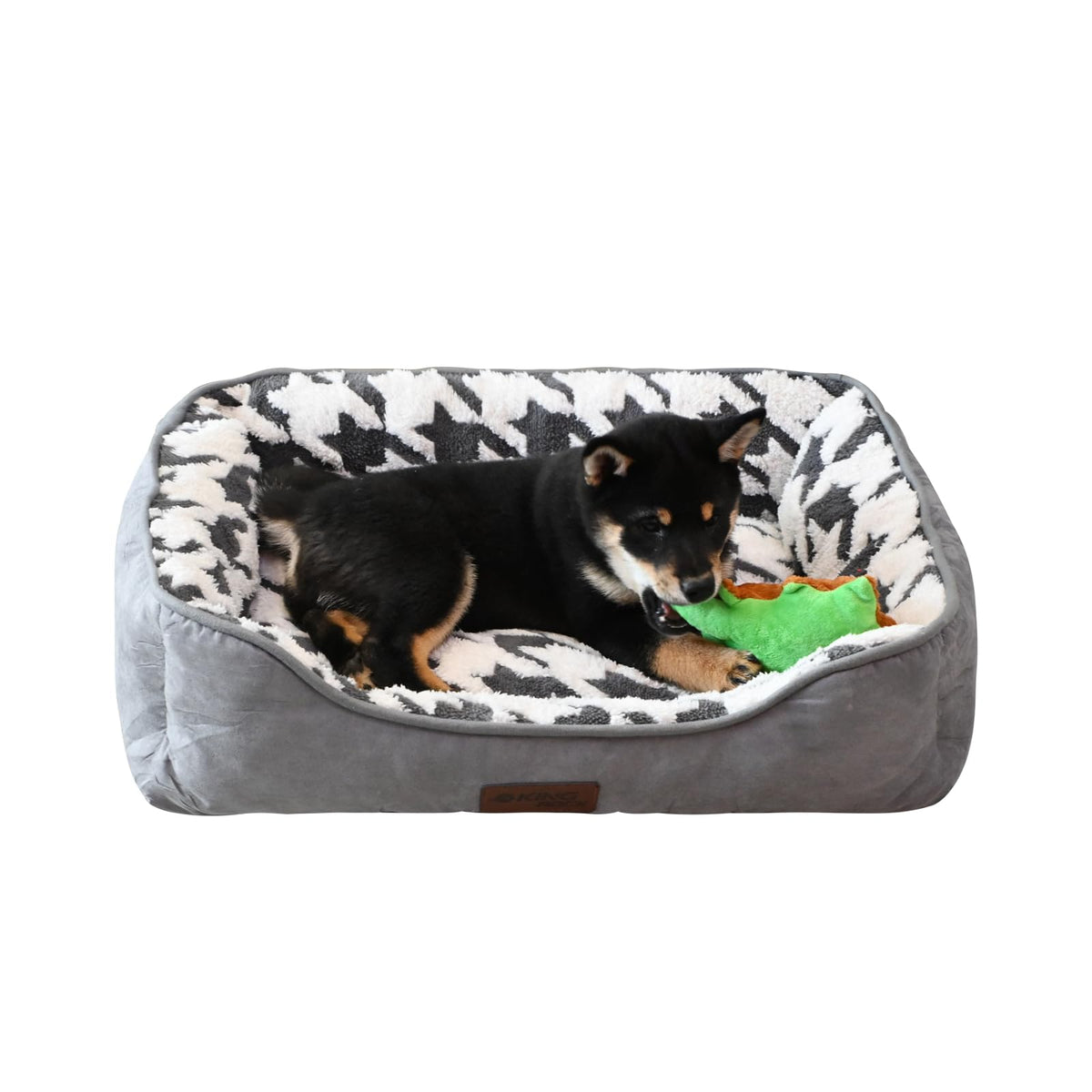 KINGROCK Square Bolster Dog Bed – Washable Rose Plush Sofa Bed for Small & Medium Dogs
