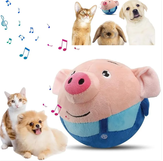 Interactive Squeaky Pig Dog Toy - Motion-Activated Bouncing Ball with Dog Sounds for Puppies and Small Dogs