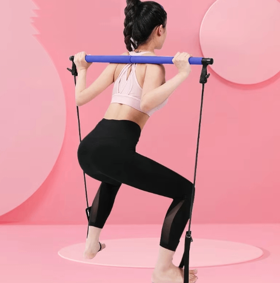 Pilates Fitness Yoga Resistance Band Stick - NBR Foam, Metal Core & Latex for Resistance, Flexibility and Balance | Purple, Pink