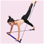 Pilates Fitness Bar Stick with Resistance Bands - 92cm NBR Foam Grip for Yoga, Pilates and Strength Training | Pink and Purple