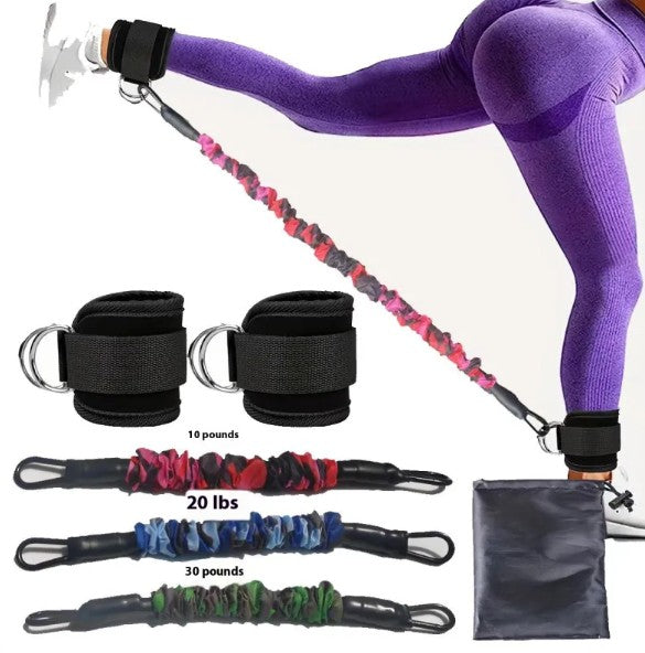 Ankle Strap Resistance Bands for Hip and Leg Training - Adjustable Elastic Bands for Yoga, Pilates, CrossFit and Gym | Set of 2