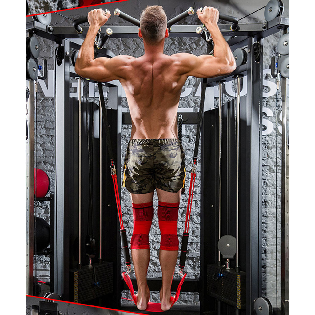 Indoor Pull-Up Trainer with Resistance Bands and Accessories - Home Strength Training Bar Kit | 1.93kg | Red