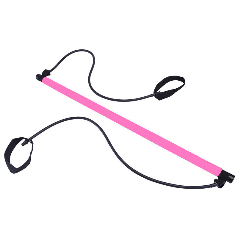 Pilates Fitness Bar Stick with Resistance Bands - 92cm NBR Foam Grip for Yoga, Pilates and Strength Training | Pink and Purple