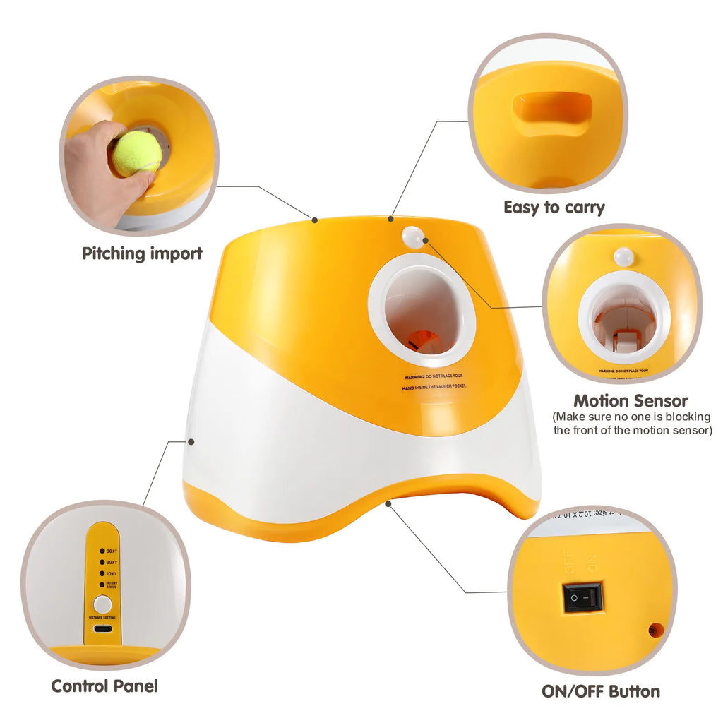 Automatic Dog Ball Launcher - Auto-Launch Fetch Toy with USB Rechargeable Batteries and 3 Tennis Balls