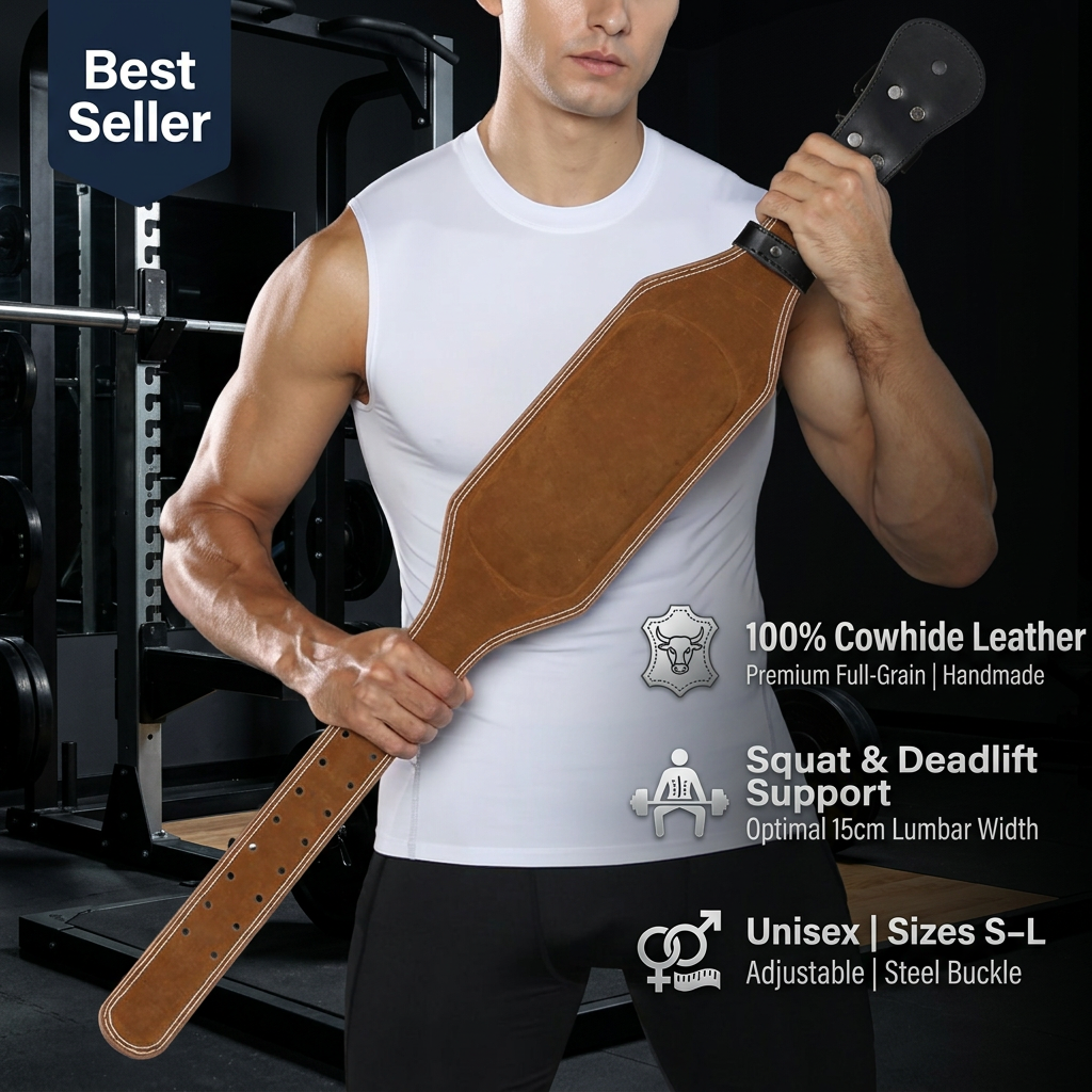 Professional Leather Weightlifting Belt - Styled Product Image